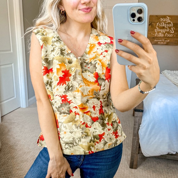 Gianni Silk Floral V-Neck Sleeveless Blouse Top 14 - Picture 2 of 10